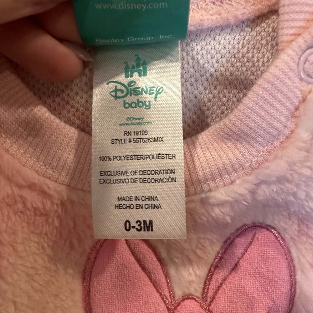 Disney Baby Minnie Mouse Girls 0-3M Sweatshirt Crew Neck Floral Spell-out Fuzzy - Picture 7 of 9